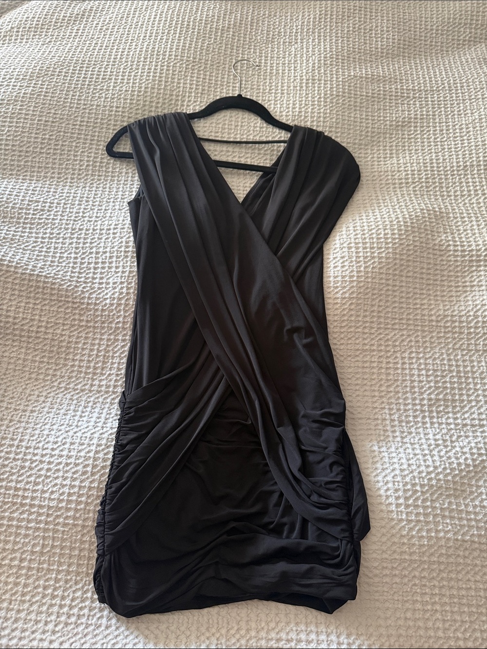 BCBGMaxAzria Black Draped One-Shoulder Dress